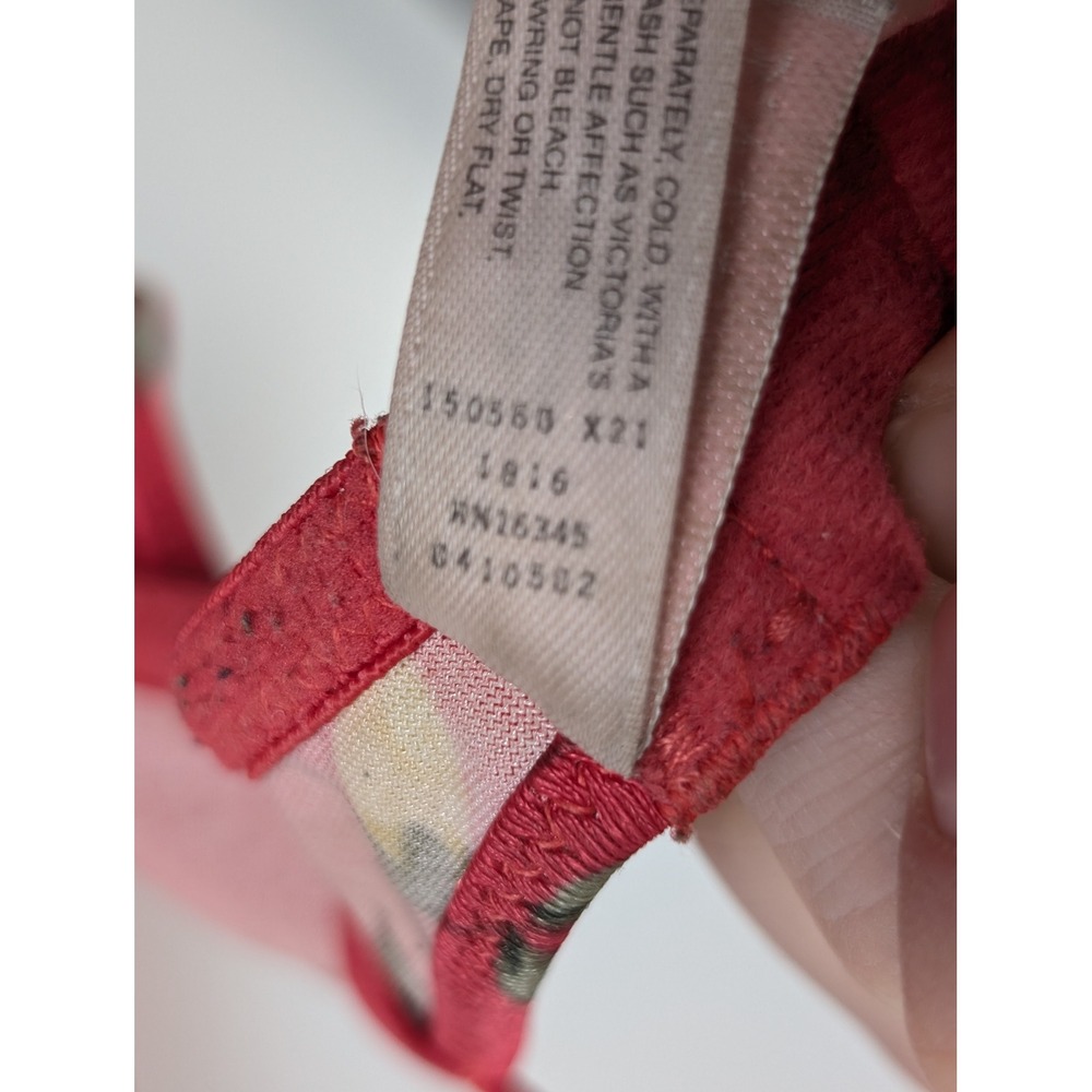 Vintage Y2K Victorias Secret Floral Satin Push Up Bra Size 36B Red Underwire - Picture 9 of 9
